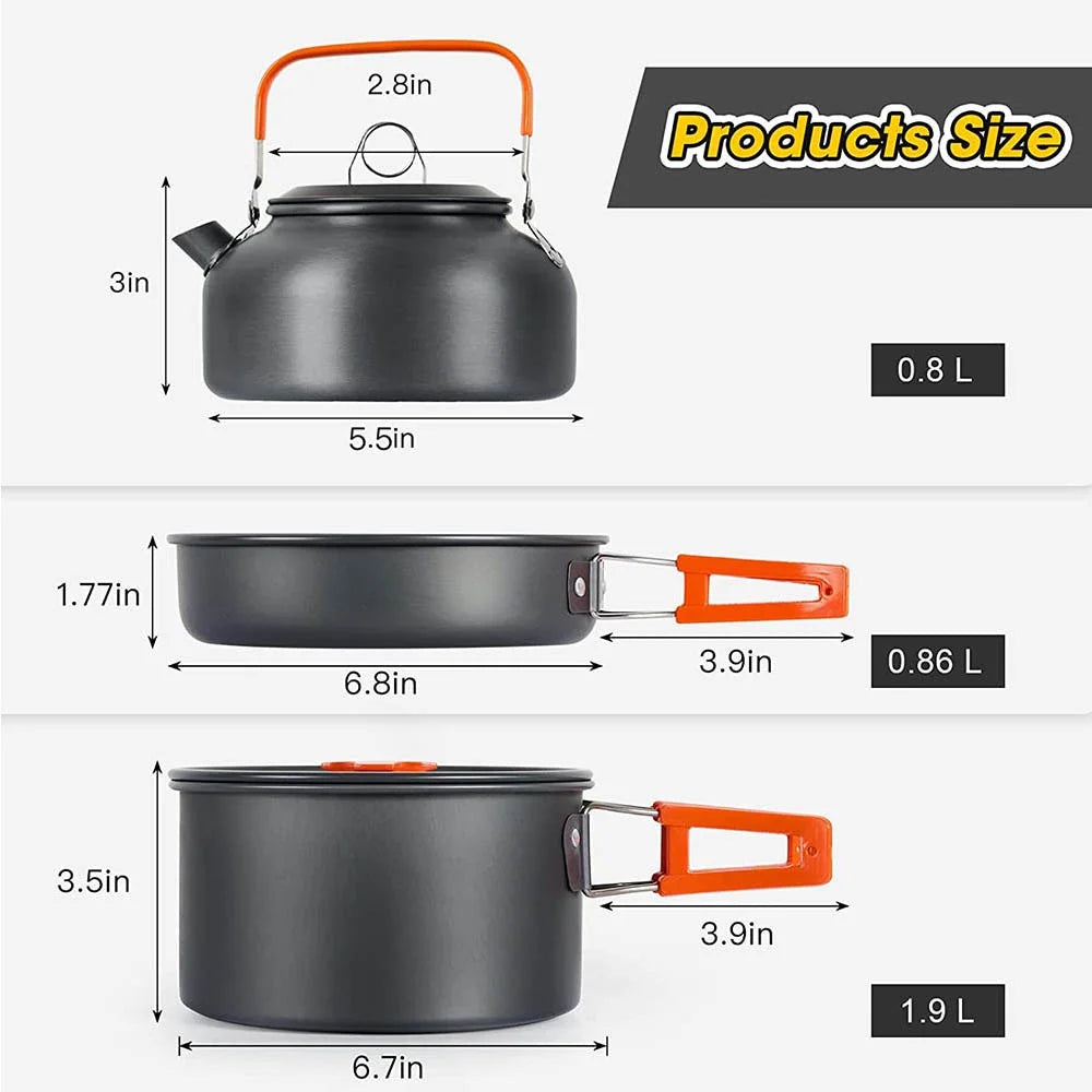 Camping Cooking Set | Outdoor Kookset met Teapot en Non-stick Pannen voor 2-3 Personen