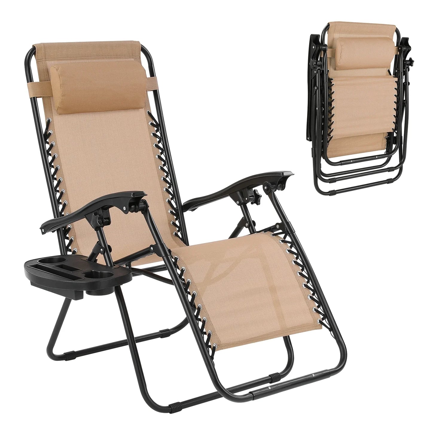 Set van 2 Luxe Ligstoelen | Zero Gravity Tuinstoelen met Tafel & Cuphouder