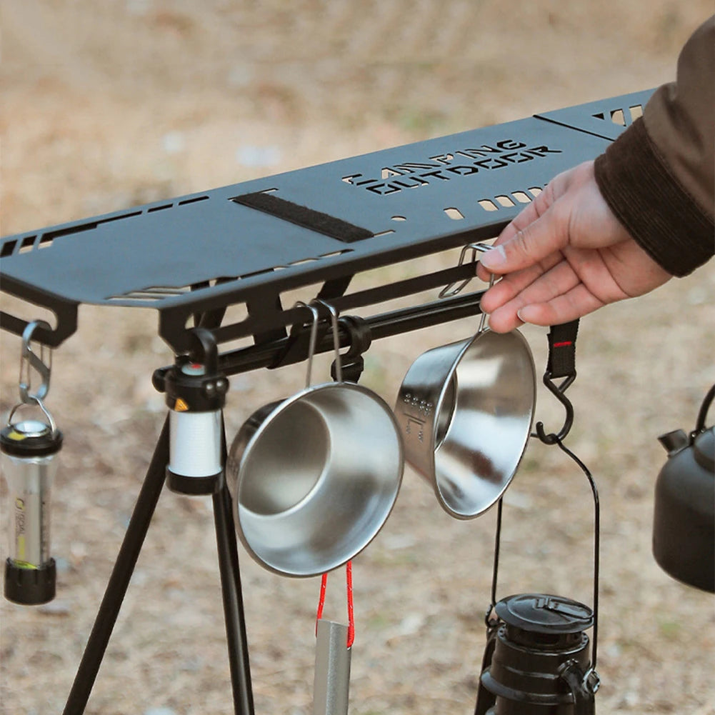 Vouwbare Camping Tripod Top Plate | Hoge Sterkte Camping Rack met Ophanggaatjes voor BBQ, Picknick en Hiking