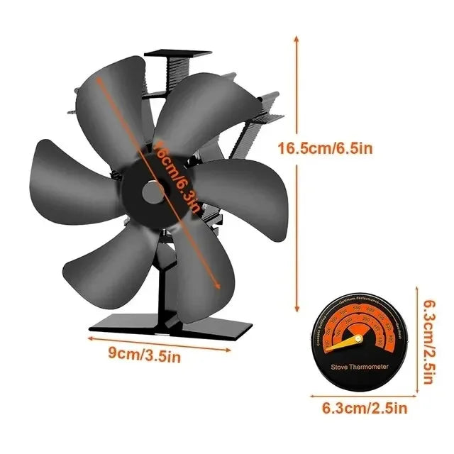 6-Blads Warmtedoorvoer Kachelventilator - Hitte-aangedreven Eco Fan voor Open Haard en Houtkachel