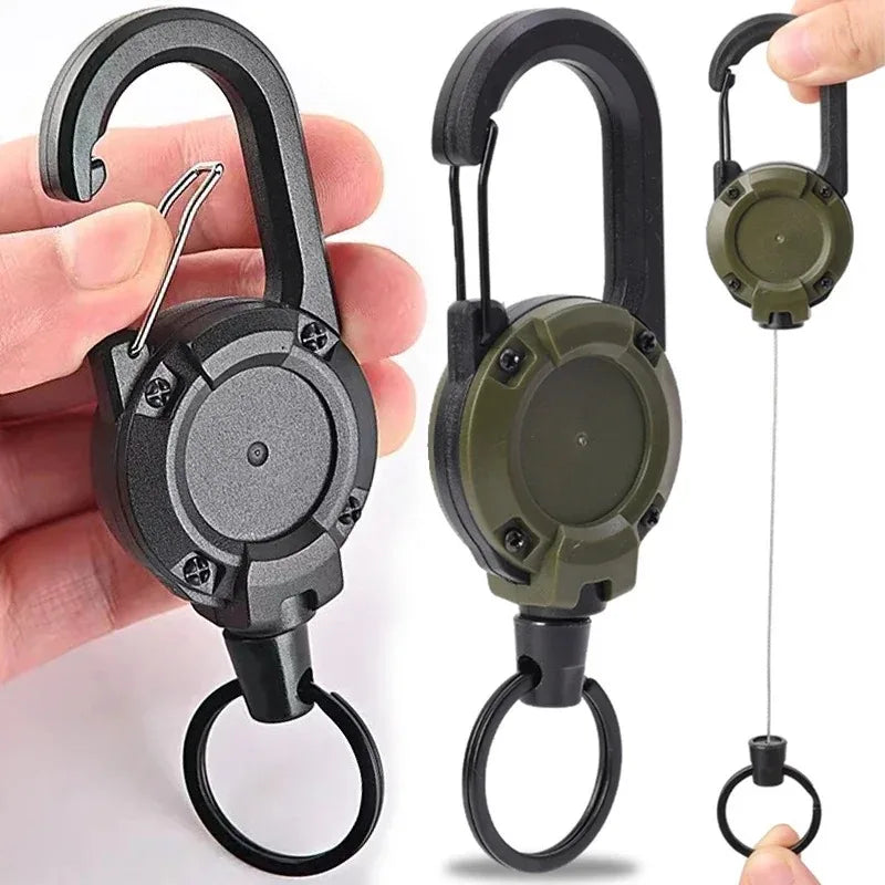 Retractable Heavy Duty Carabiner Keychain – Strong Steel Cable – Outdoor Sporty Keychain Tool