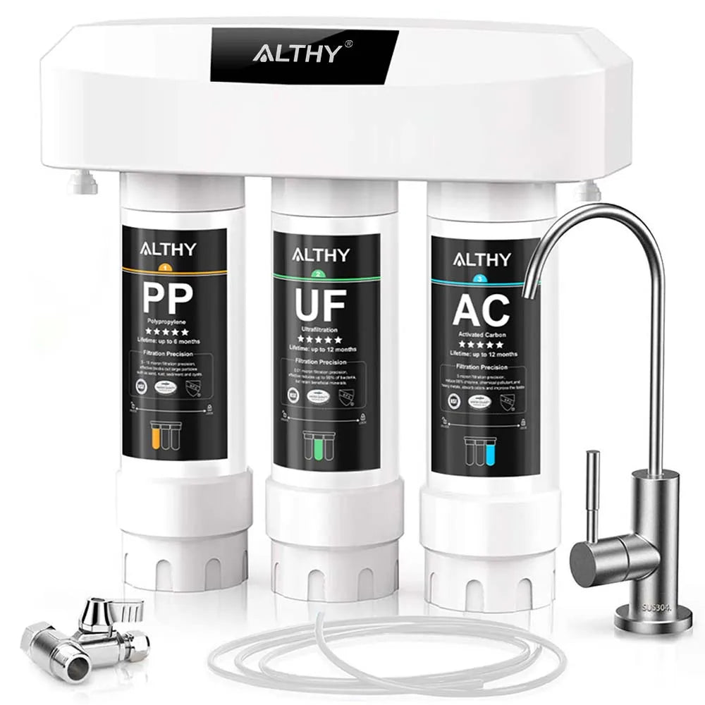 Onder-de-Gootsteen Ultrafiltratie Waterfilter Zuiveringssysteem – 3-Staps PP+UF+AC, Verwijdert Lood, Chloor, Bacteriën en Slechte Smaak