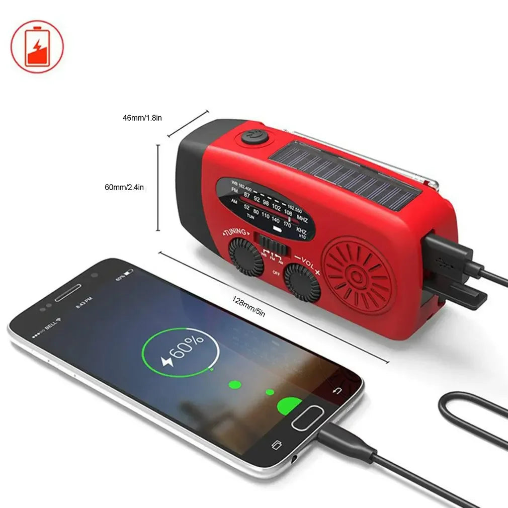 Noodradio met Zonnepaneel en Handkruk - AM/FM/WB Weerradio met LED Zaklamp en Oplader