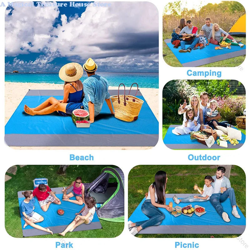 Oversized Beach Towel Mat, Sand-Free en Waterdichte Strandmat, Winddichte Picnic Deken met 4 Haringen voor Buiten en Kamperen