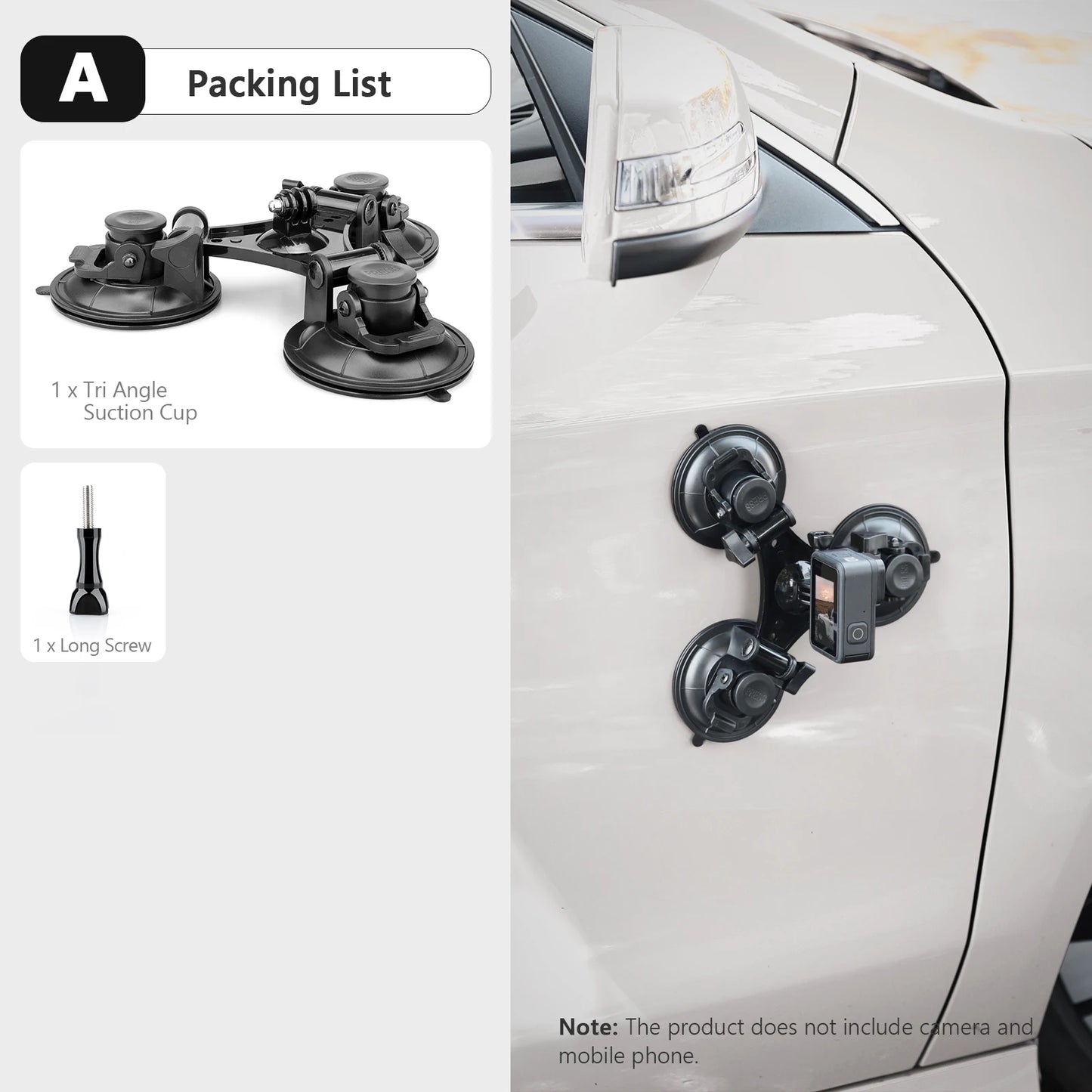 Vamson Dreieck-Saugnapf-Stativhalter – kompatibel mit Insta360, GoPro Hero, DJI Action und Smartphones