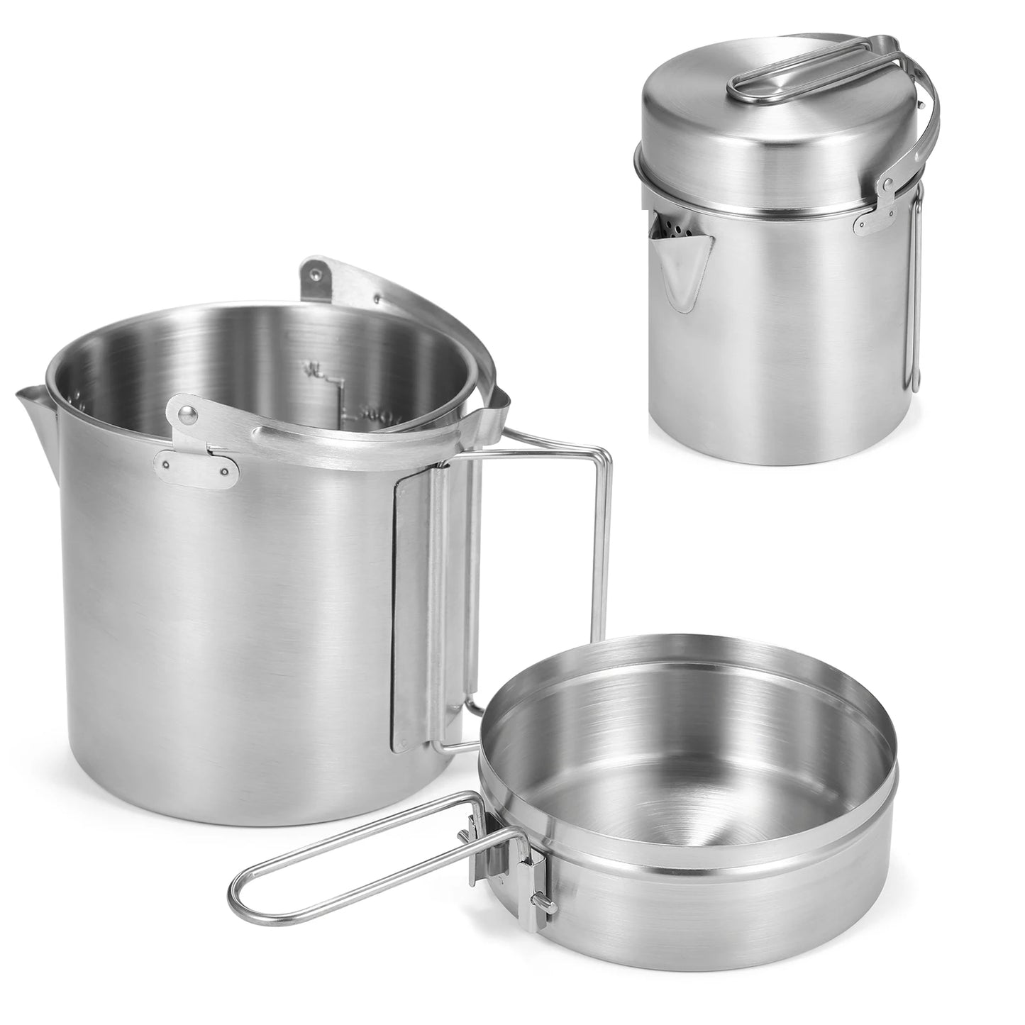 1 l Camping-Wasserkocher aus Edelstahl – tragbarer Outdoor-Topf mit klappbarem Griff für Camping und Rucksackreisen