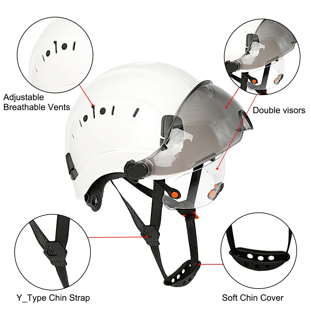 CE Certified Safety Helmet with Visor, Built-in Goggles & Earmuffs – Hard Hat for Engineers & Industrial Work – Head Protection to ANSI Standards