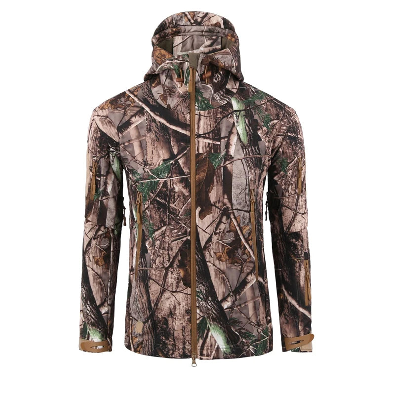 Wind- und wasserdichte taktische Jacke – Tarn-Jagdjacke mit verdicktem Plüschstoff, für Herbst und Winter