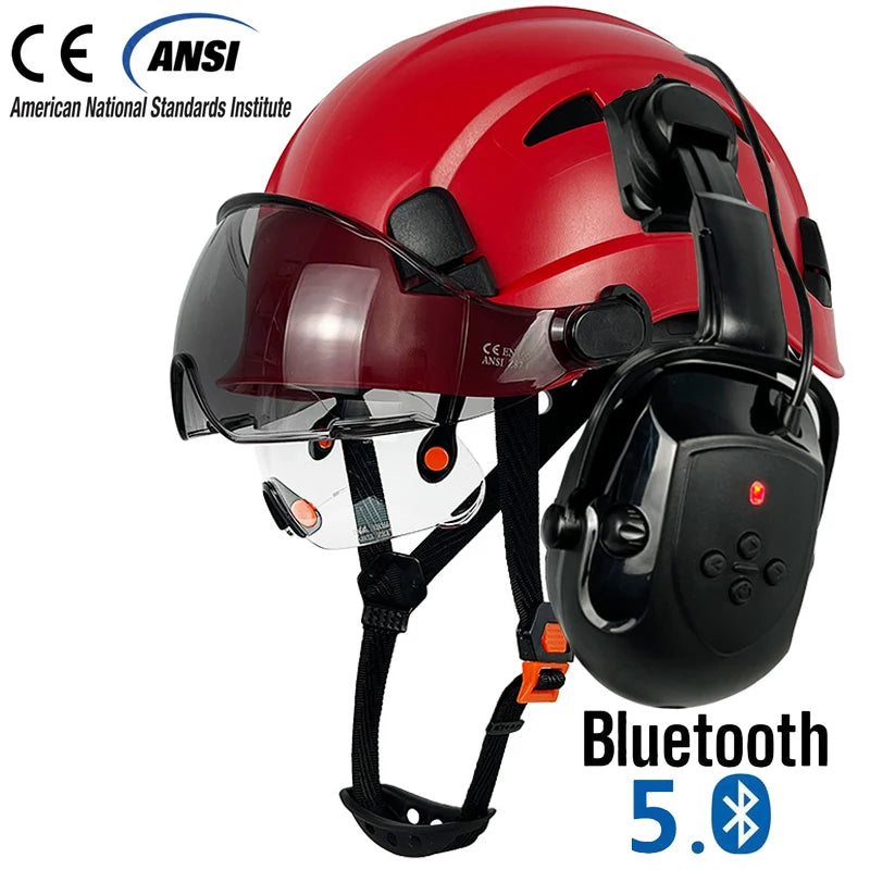 Bouw Veiligheidshelm met Bluetooth 5.0 – Geluidsdempende Oorkappen, Vizier & Zonbescherming, ABS Hardhat