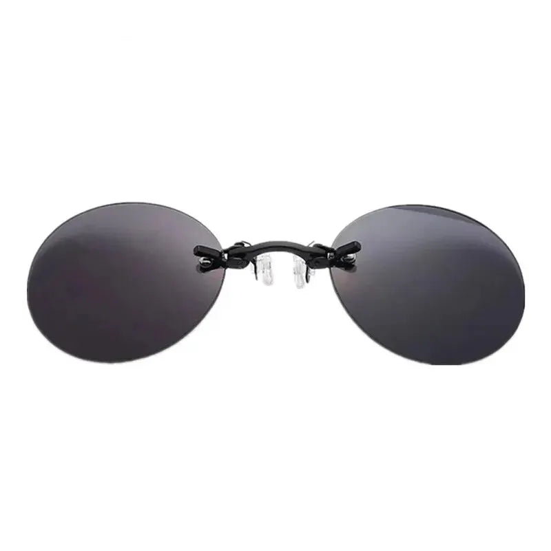 Clip-On Neuszonnebril - Rond Rimless Matrix Morpheus Zonnebril voor Mannen, Mini Frameless Vintage Stijl met UV400 Bescherming