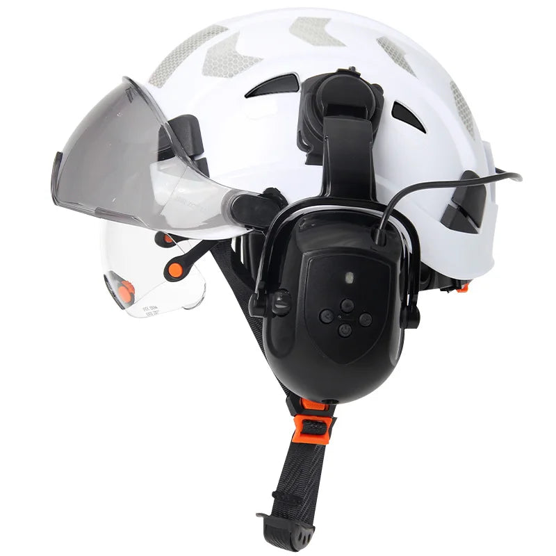 Construction Safety Helmet with Bluetooth 5.0 – Noise Cancelling Earmuffs, Visor & Reflective Stickers, CE Certified