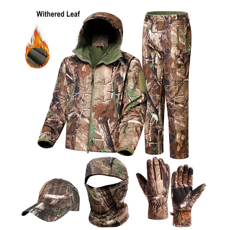 Wind- und wasserdichte taktische Jacke – Tarn-Jagdjacke mit verdicktem Plüschstoff, für Herbst und Winter