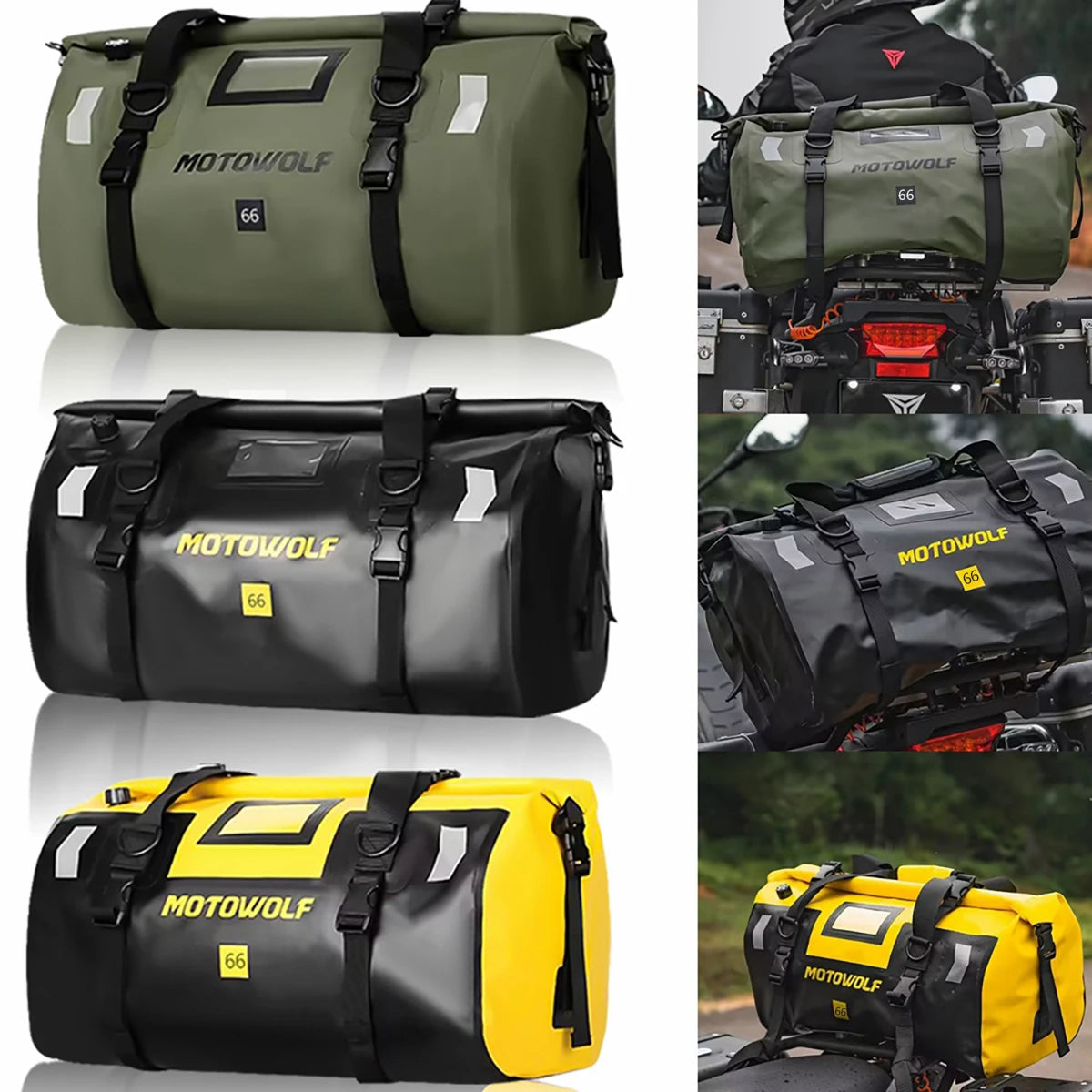 Universele Waterdichte Motor Achtertas - 40L/66L Fiets, Scooter en Camping Bagage, Multifunctionele Luggage Pack met Reflecterende Strips