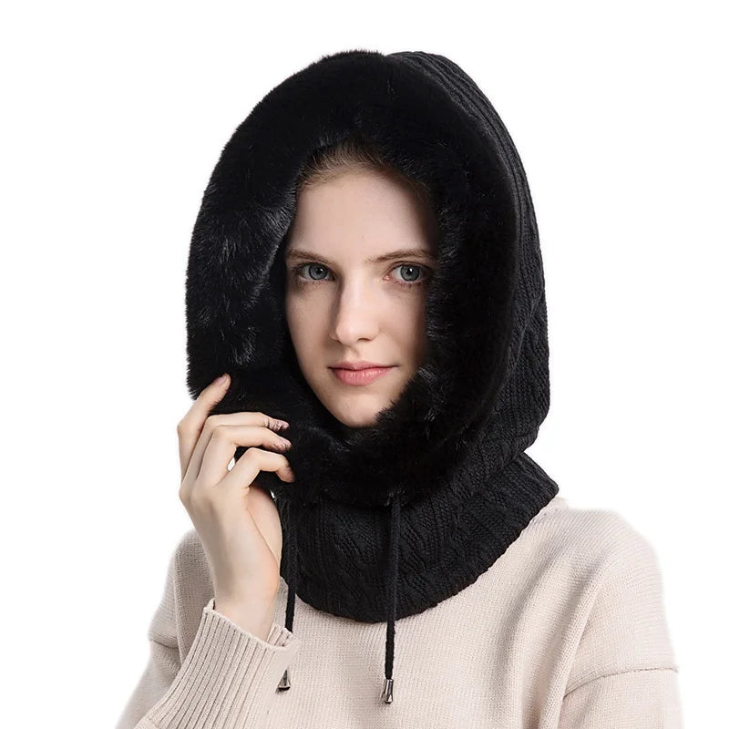 Winter-Pelzmützen-Set mit Gesichtsmaske – gestrickter Kaschmir-Halswärmer für Damen, Ski- und winddichte Outdoor-Mütze