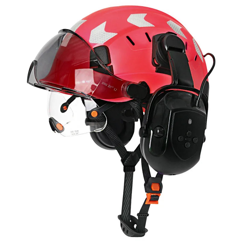 Construction Safety Helmet with Bluetooth 5.0 – Noise Cancelling Earmuffs, Visor & Reflective Stickers, CE Certified