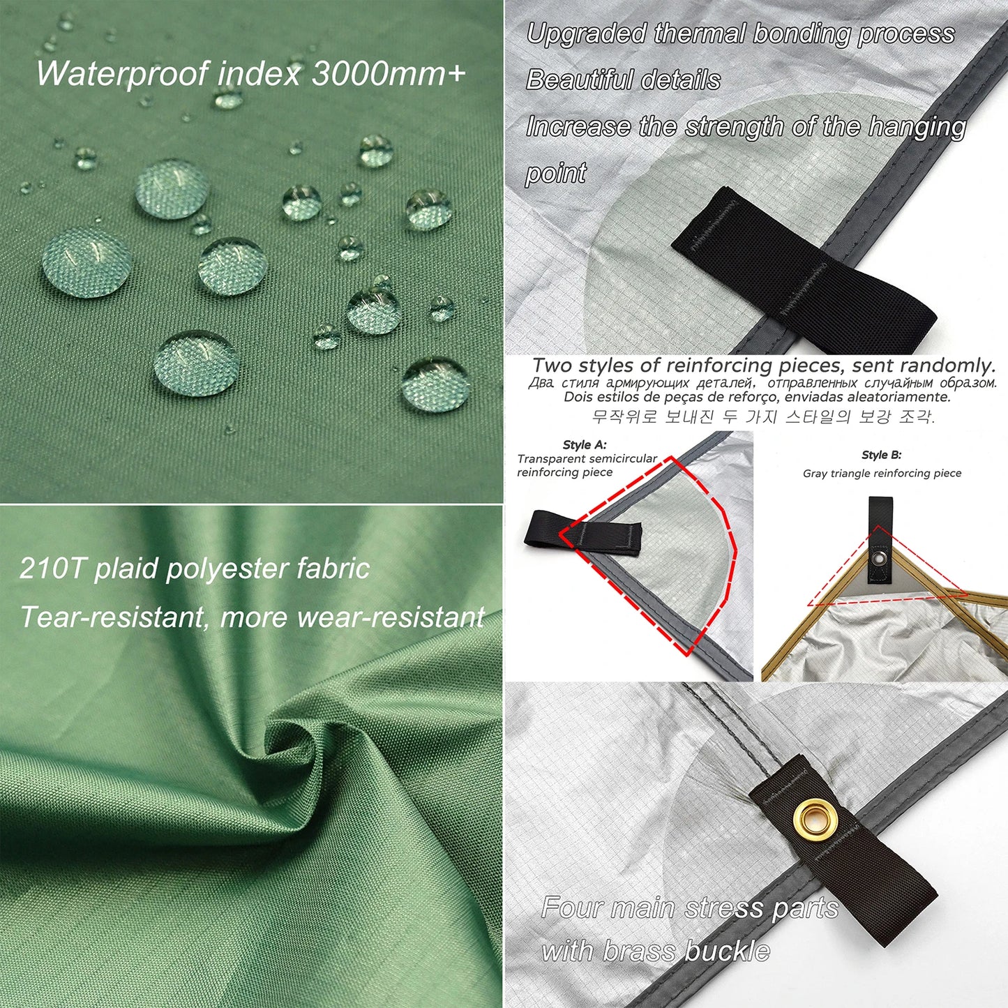 Wasserdichte Zeltplane mit 19 Aufhängepunkten – Leichter taktischer Camping-Sonnenschutz für das Überleben im Freien (3x3, 3x4, 4x4)