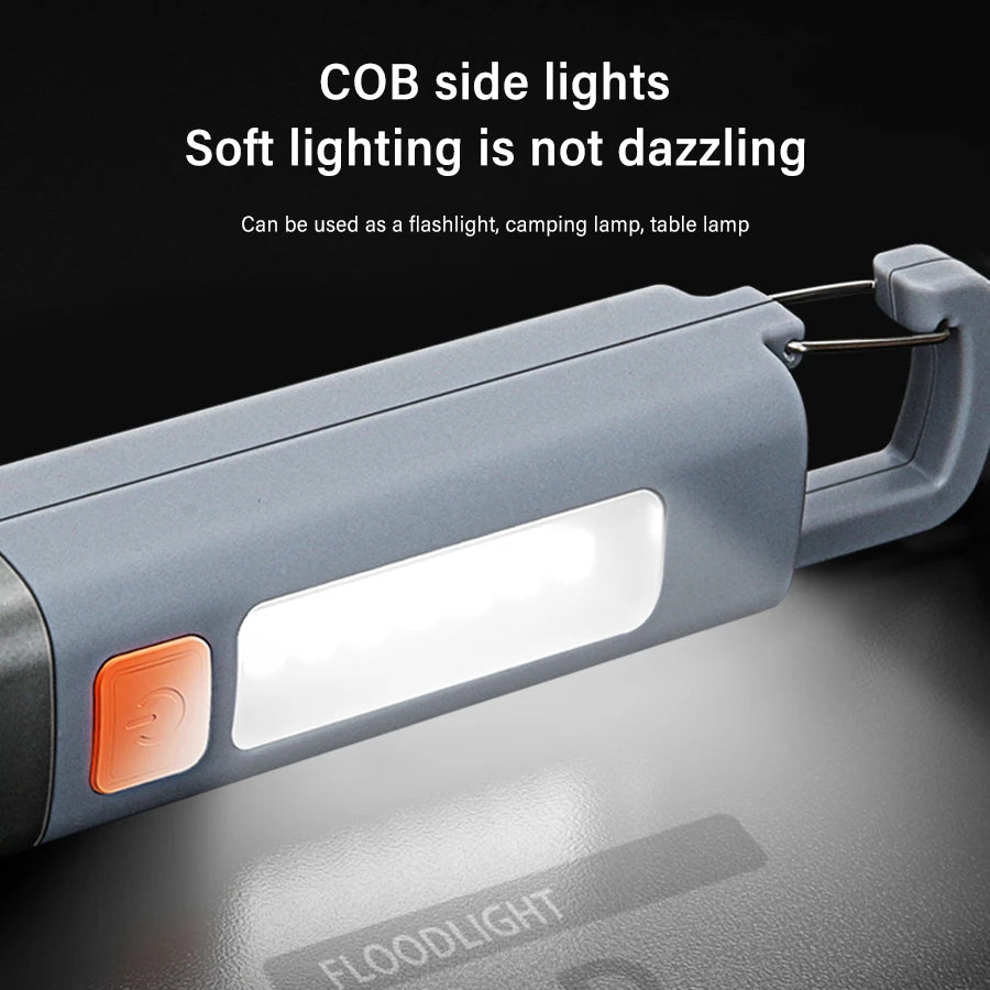 Superhelle LED-Taschenlampe XPE – Wiederaufladbare Campingleuchte mit Haken, Zoomfunktion und 3 Leuchtmodi