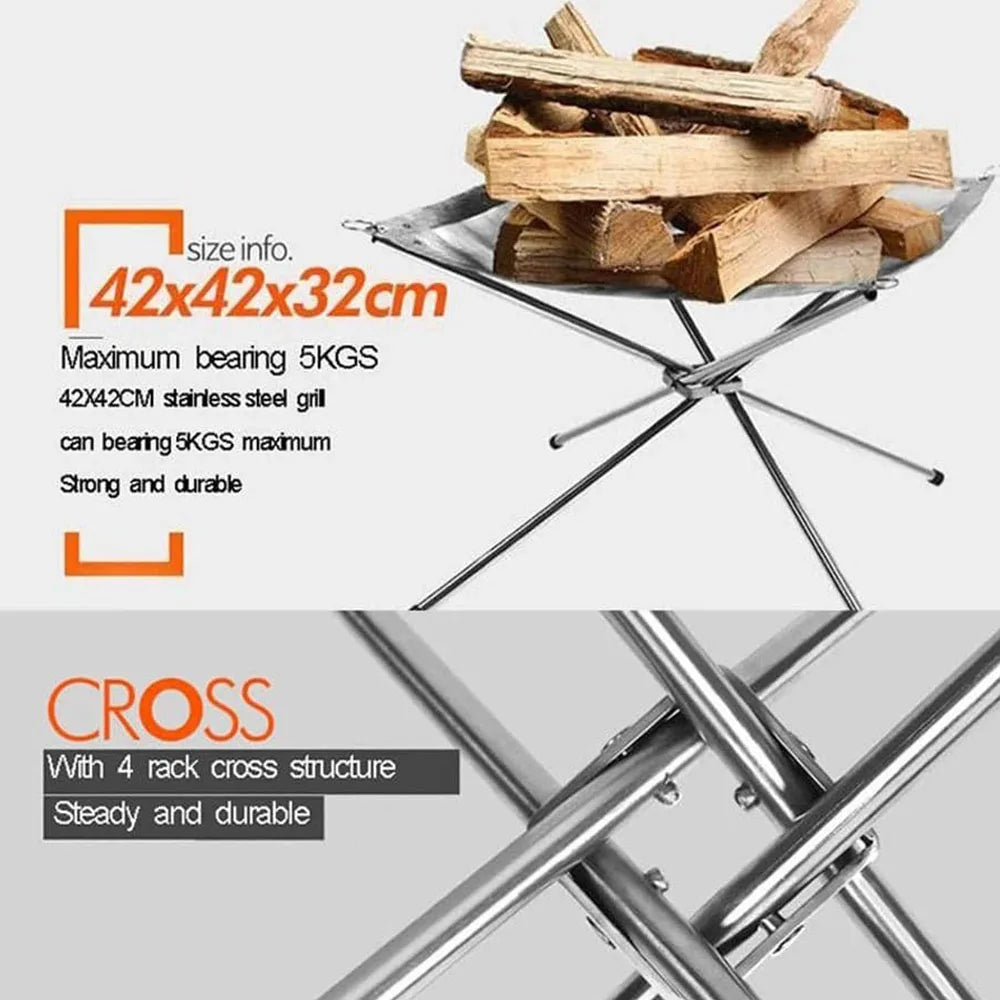 RVS Outdoor Camping Fire Rack | Vouwbare Mesh Fire Pit en Houtkachel Frame voor BBQ en Bonfire