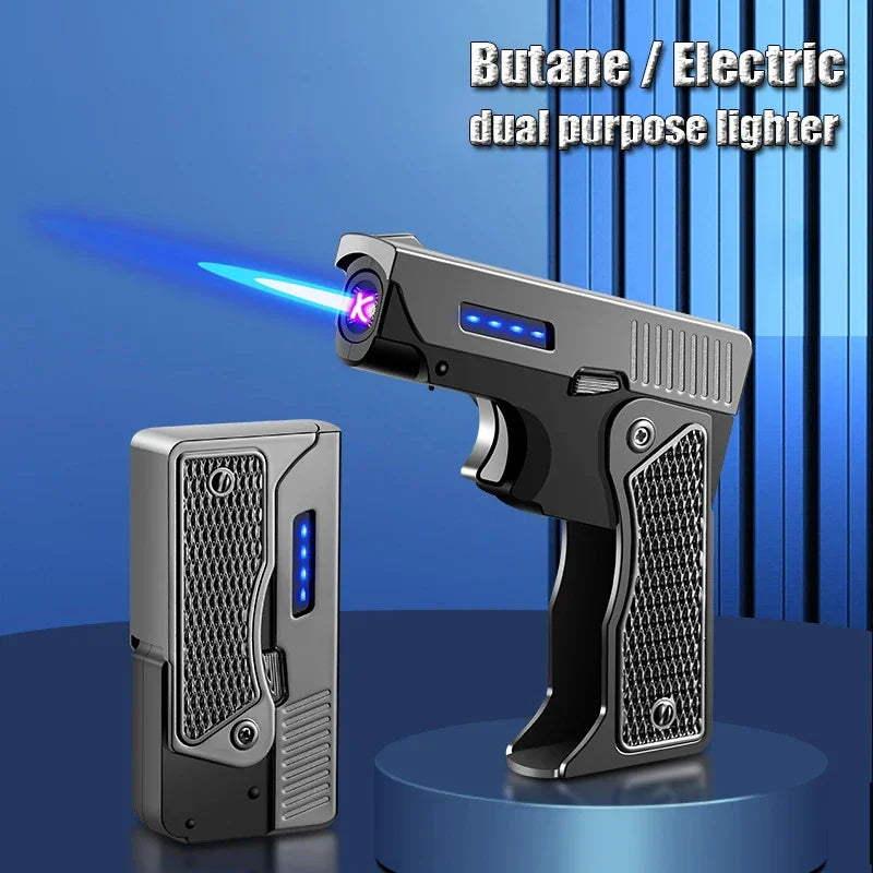 Winddichte Gas Elektrische Plasma Aansteker C-Type USB Oplaadbaar, Vouwbare Gun Butaan Torch Turbo Jet Vlam voor Sigaren – Cadeau voor Mannen