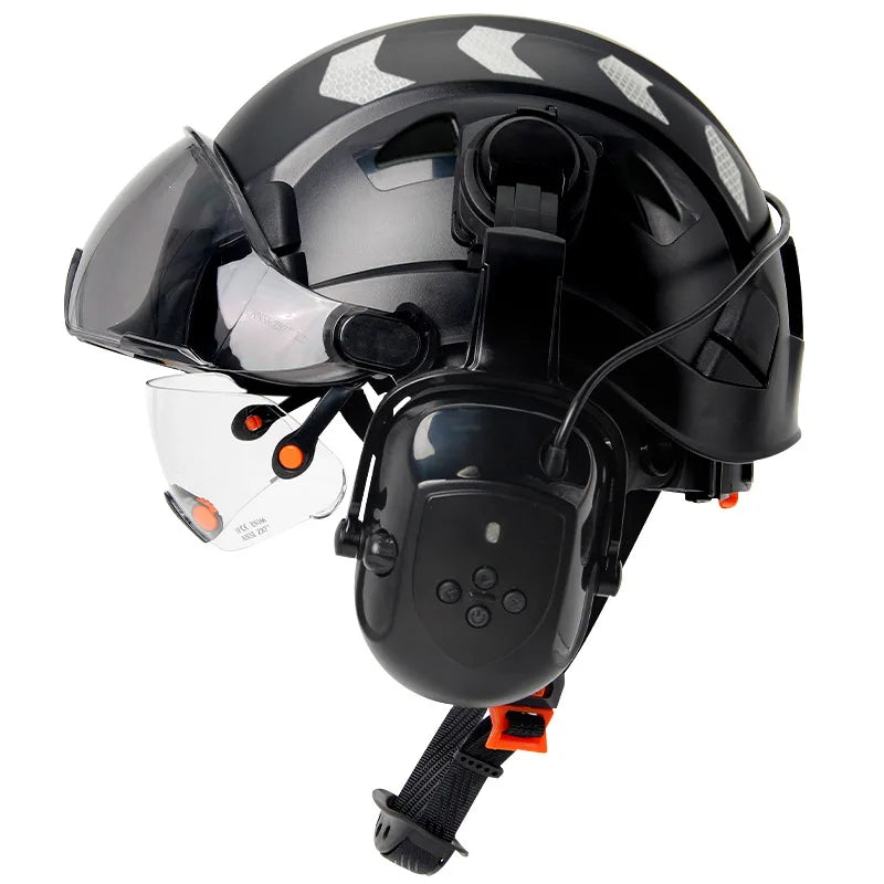 Construction Safety Helmet with Bluetooth 5.0 – Noise Cancelling Earmuffs, Visor & Reflective Stickers, CE Certified