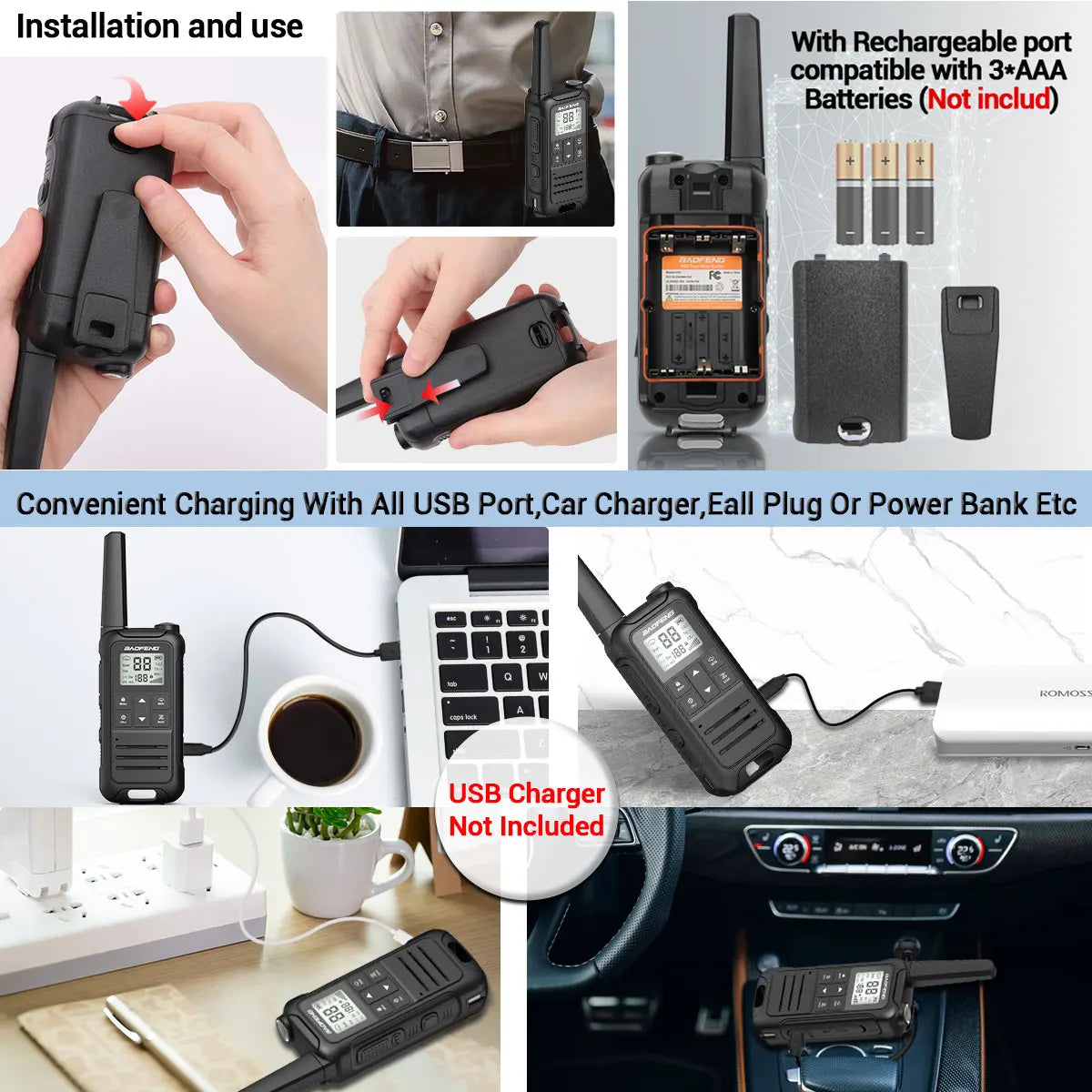 2 Stück Baofeng F22 Mini-Walkie-Talkie – PMR/FRS-lizenzfrei, wasserabweisend, Typ-C wiederaufladbar, mit NOAA, ideal für die Jagd
