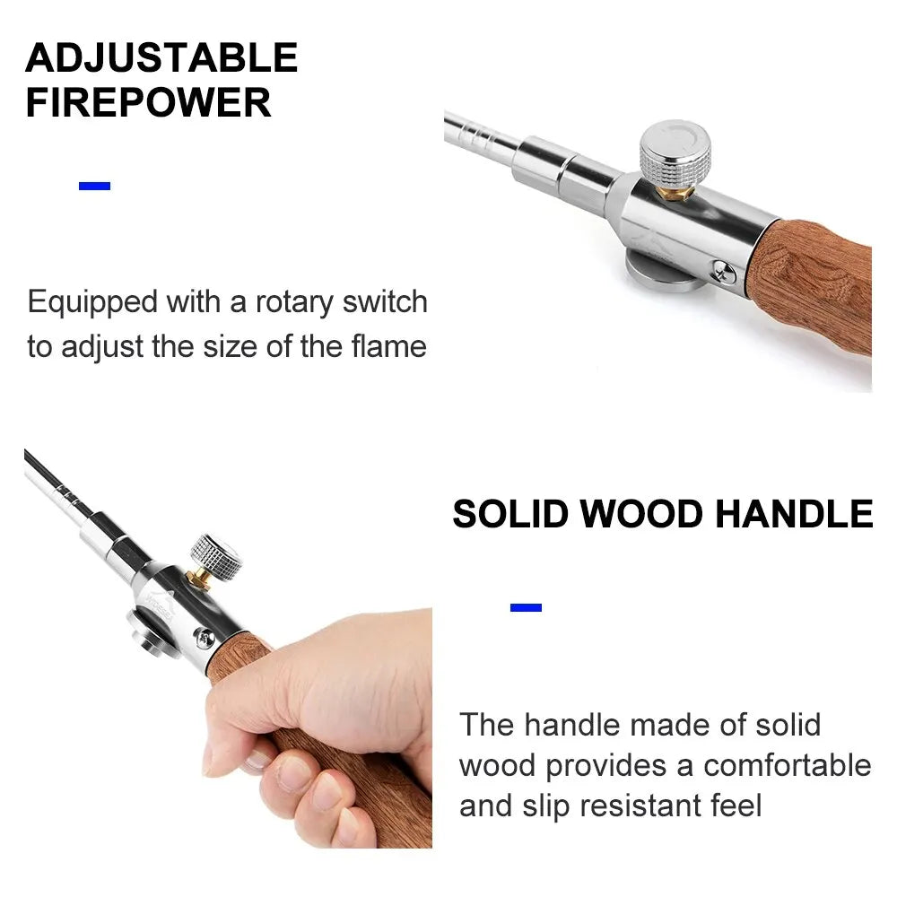 Camping Long Flame Igniter | Draagbare Gasbrandblazer met Houten Handvat voor BBQ, Picknick en Outdoor Koken