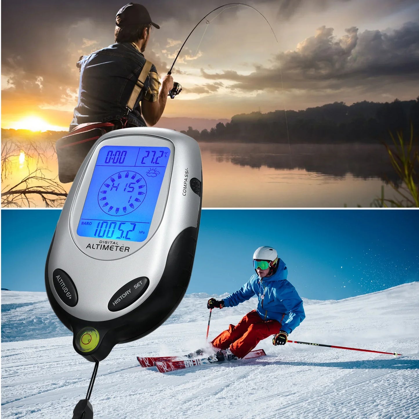 8-in-1 Elektronische Handheld Altimeter – Kompas, Barometer, Thermometer, Weerstation, Tijd & Kalender voor Bergbeklimmen