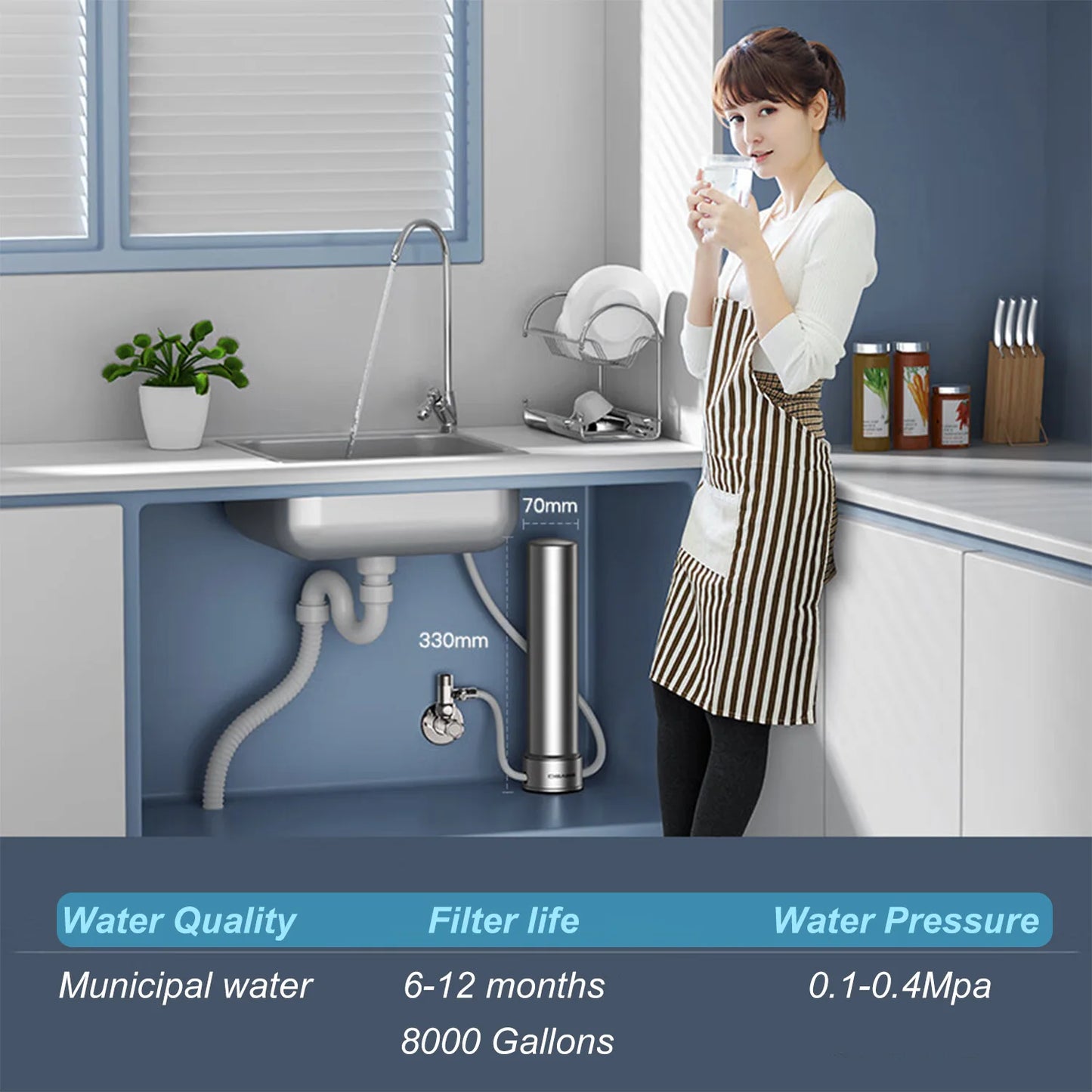 U200PRO Küchen-Untertisch-Wasserfilter – Reiniger mit Wasserhahn, entfernt Bakterien, Blei, Chlor und Gerüche