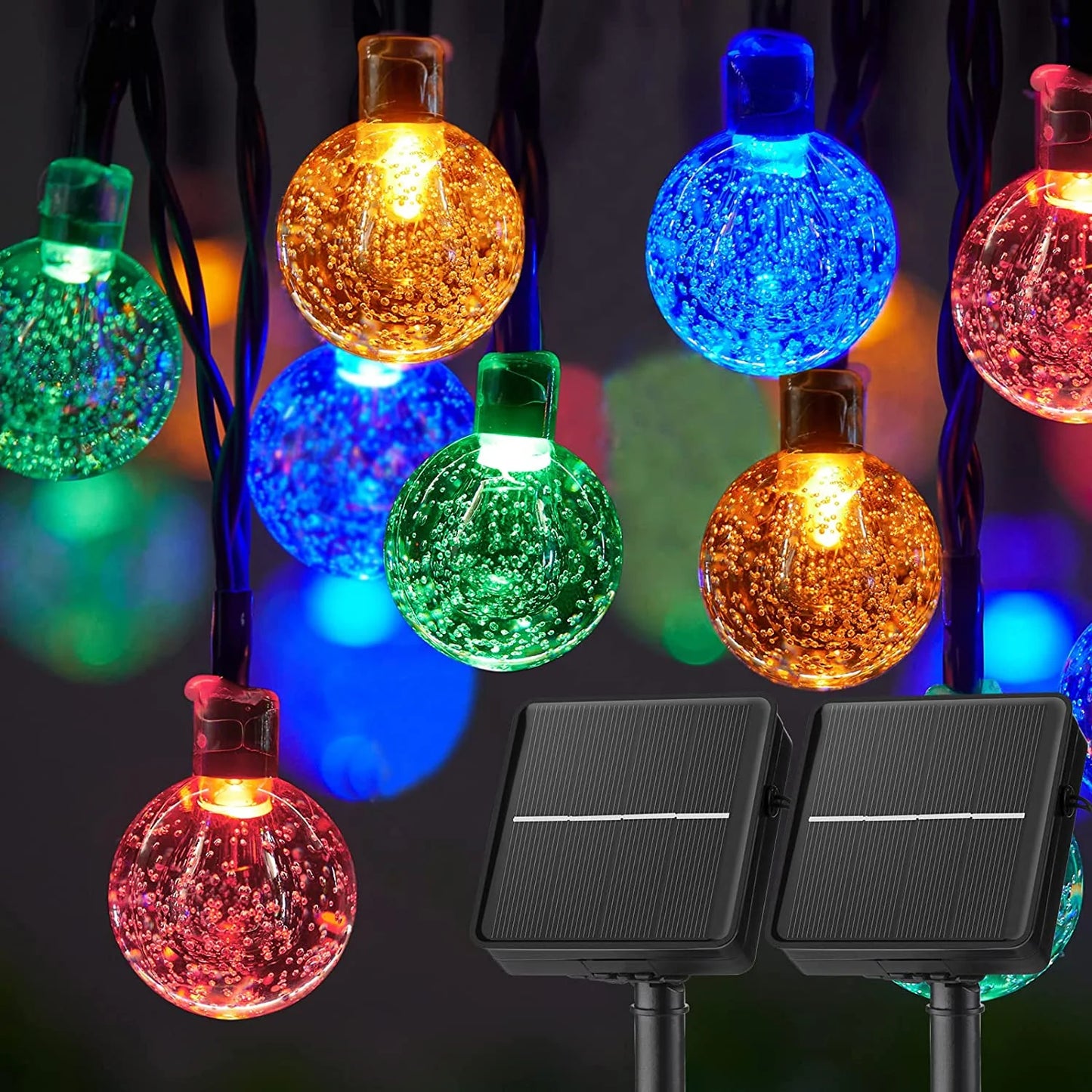 LED-Solar-Lichterkette – 60 wasserdichte LED-Kristallkugel-Lichter mit 8 Modi für Garten, Party und Baumdekoration
