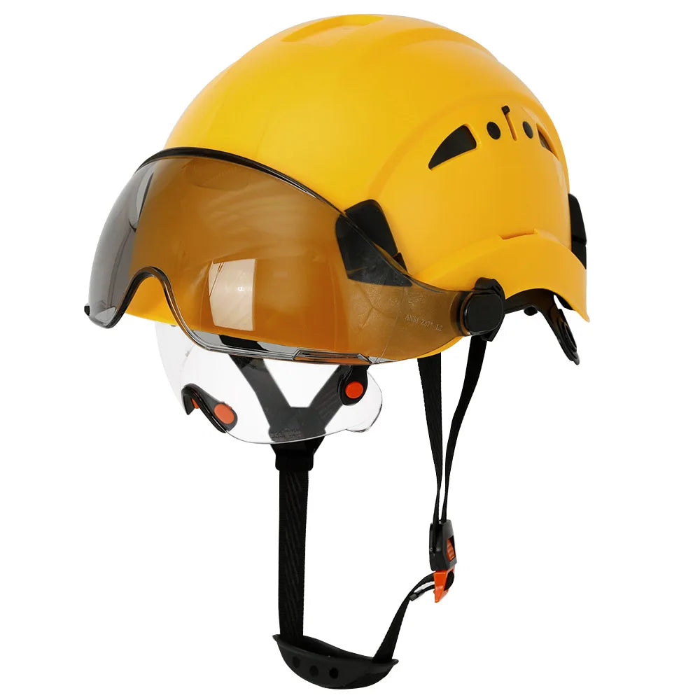 CE Veiligheidshelm met Dubbele Bril - Ademend ABS Werkhelm voor Constructie, Redding en Klimmen