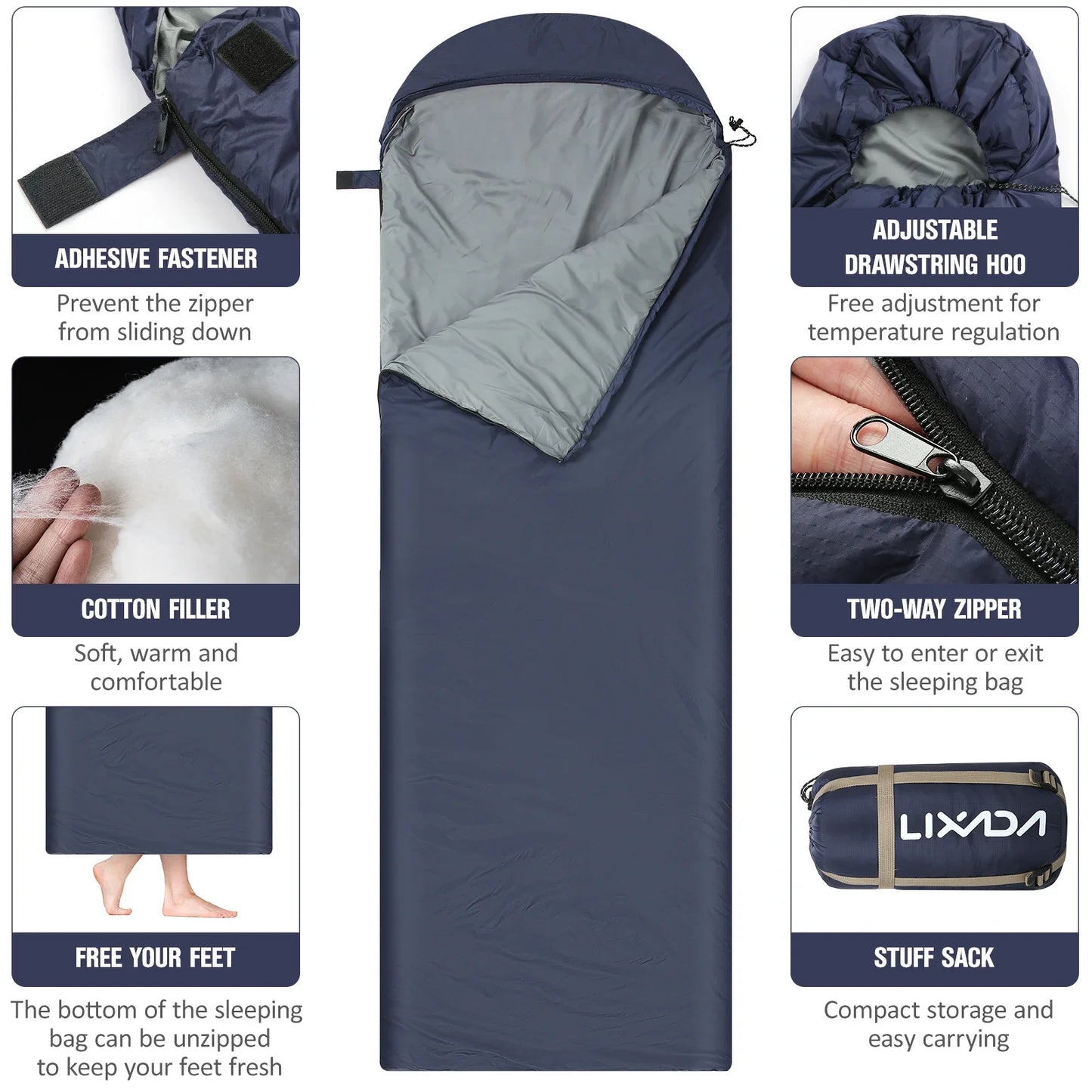 Lixada Lichtgewicht Slaapzak – Compacte & Warme Outdoor Slaapzak voor Kamperen, Reizen & Backpacking