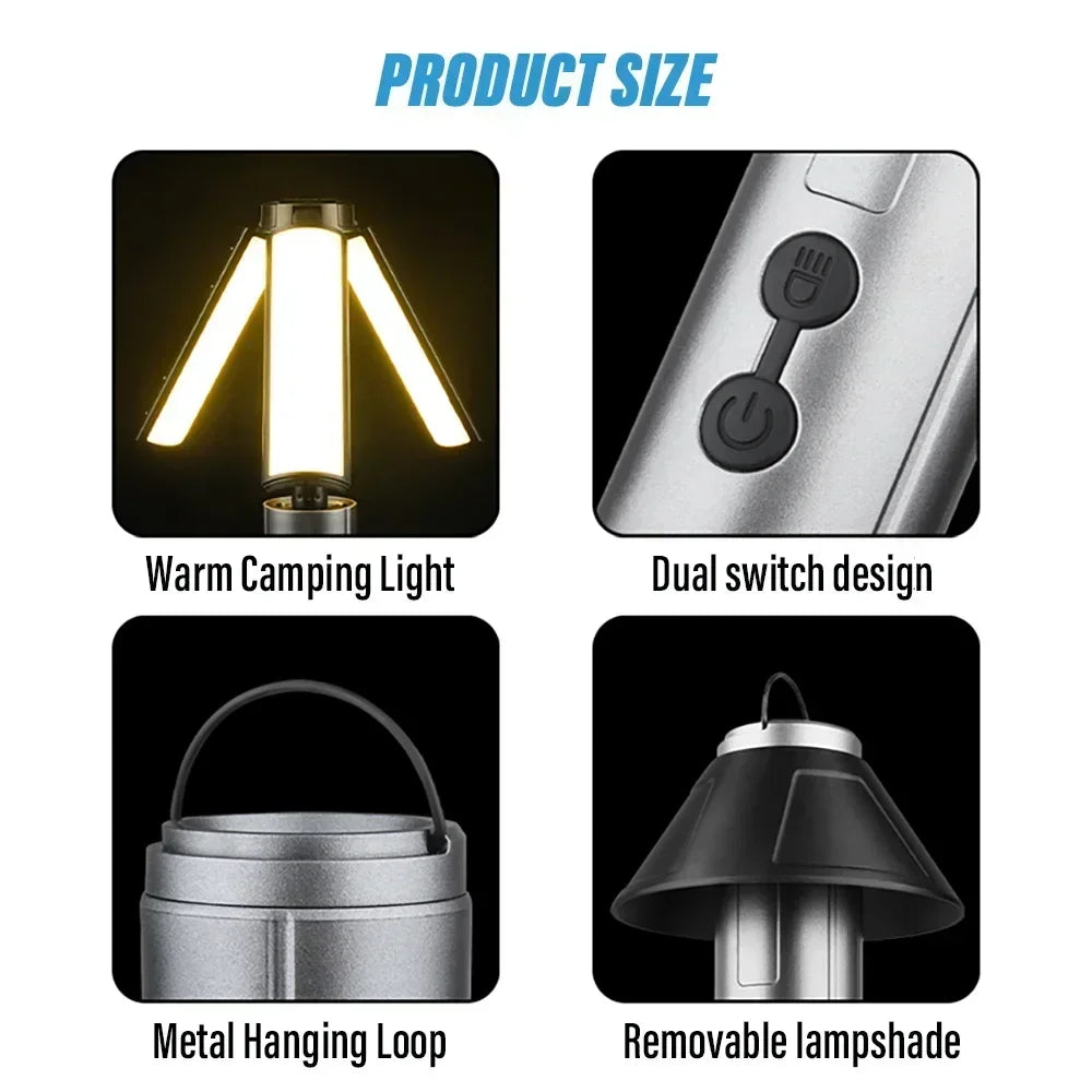 Faltbares Campinglicht – per USB wiederaufladbare Taschenlampe und Teleskoplaterne mit Standfuß