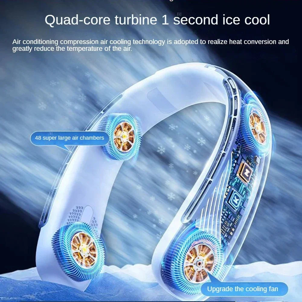 Draagbare Bladloze Nekventilator – 15000mAh Oplaadbare Neck Fan met Slim Display | Stille Handsfree Koeling voor Sport & Outdoor