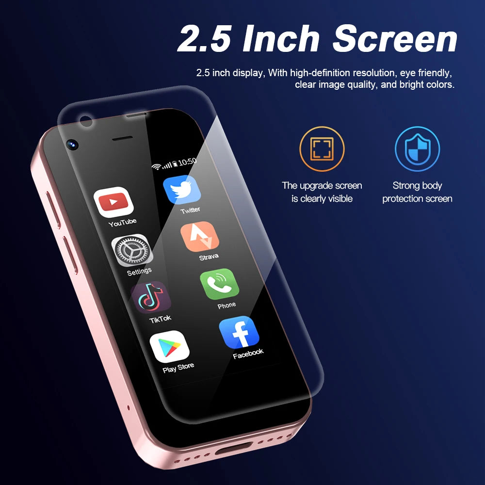 KING5000 Mini Smartphone – Android 9.0, 3G Dual SIM, 2.5'' IPS Scherm, 16GB ROM – Compacte Pocket Smartphone met Play Store