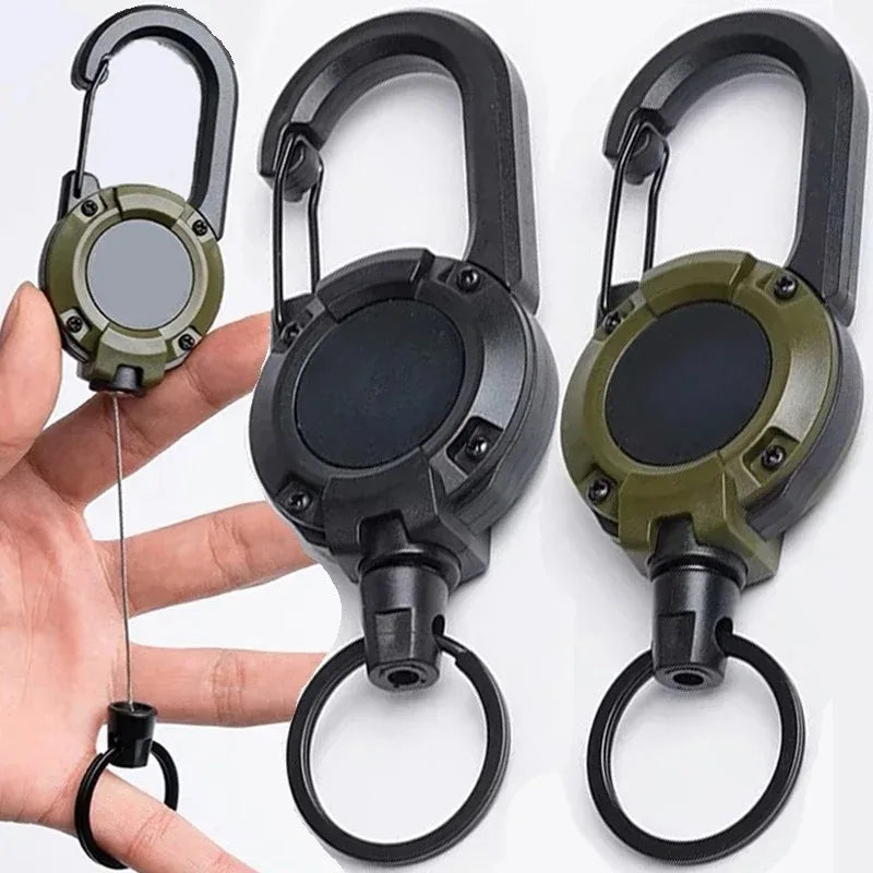 Retractable Heavy Duty Carabiner Keychain – Strong Steel Cable – Outdoor Sporty Keychain Tool
