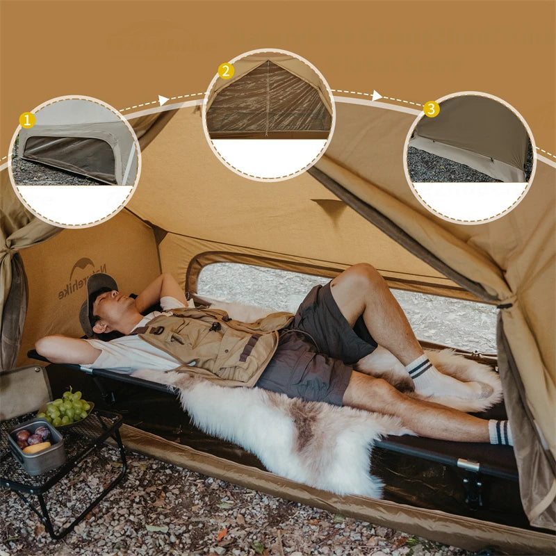 Naturehike TC Cotton Militärzelt – 4-Jahreszeiten-Campingzelt mit Kaminöffnung für Survival und Bushcraft