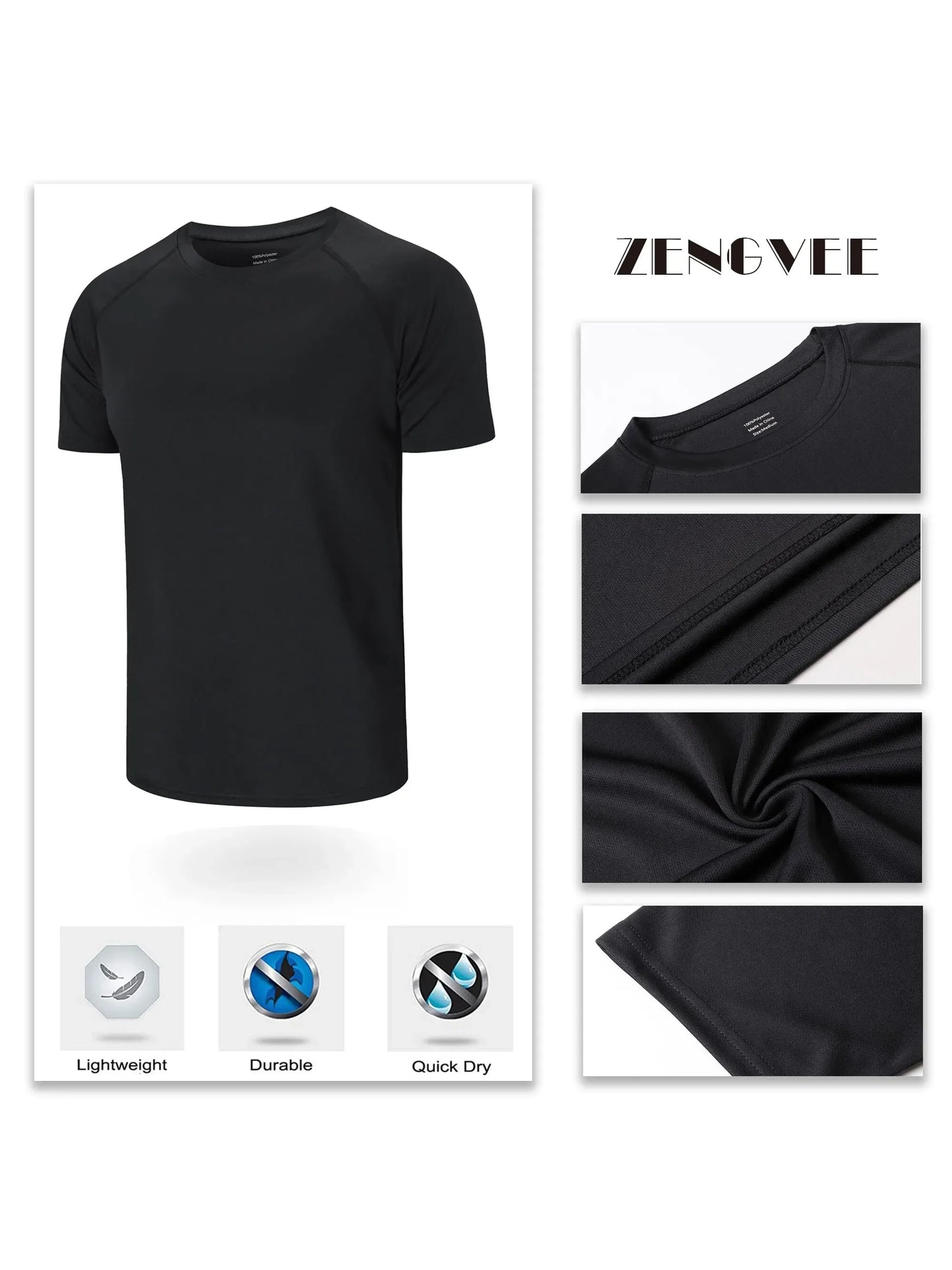 ZengVee 3-Pack Sport T-Shirts voor Heren – Ademend & Comfortabel