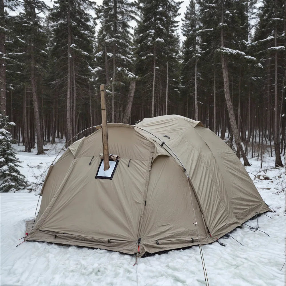 Wasserdichtes 2-Personen-Winterzelt – Tunnelkuppelzelt mit Herdöffnung und Schneefang für 4-Jahreszeiten-Camping