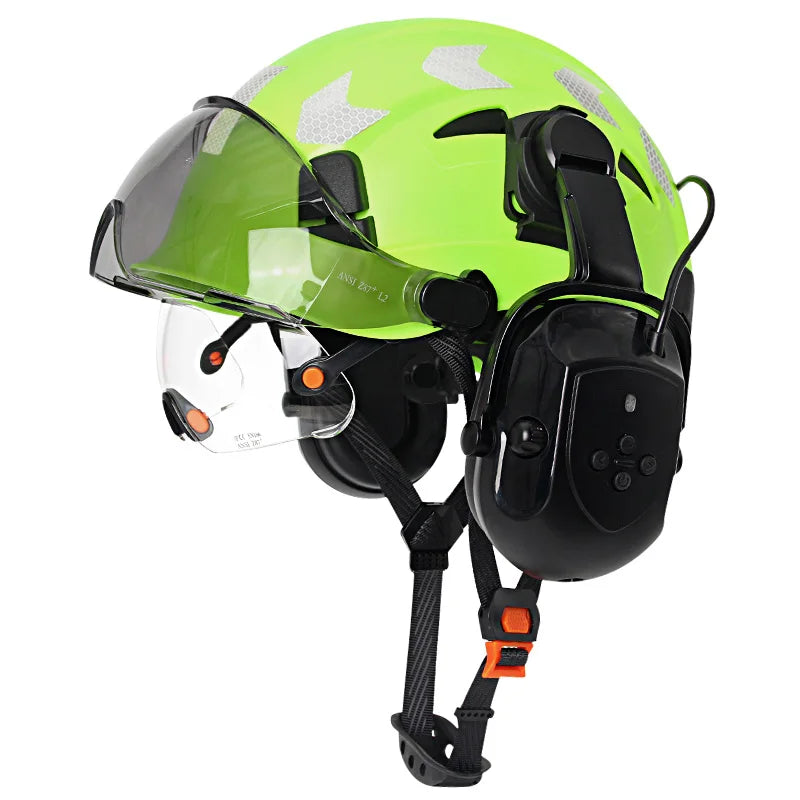 Construction Safety Helmet with Bluetooth 5.0 – Noise Cancelling Earmuffs, Visor & Reflective Stickers, CE Certified