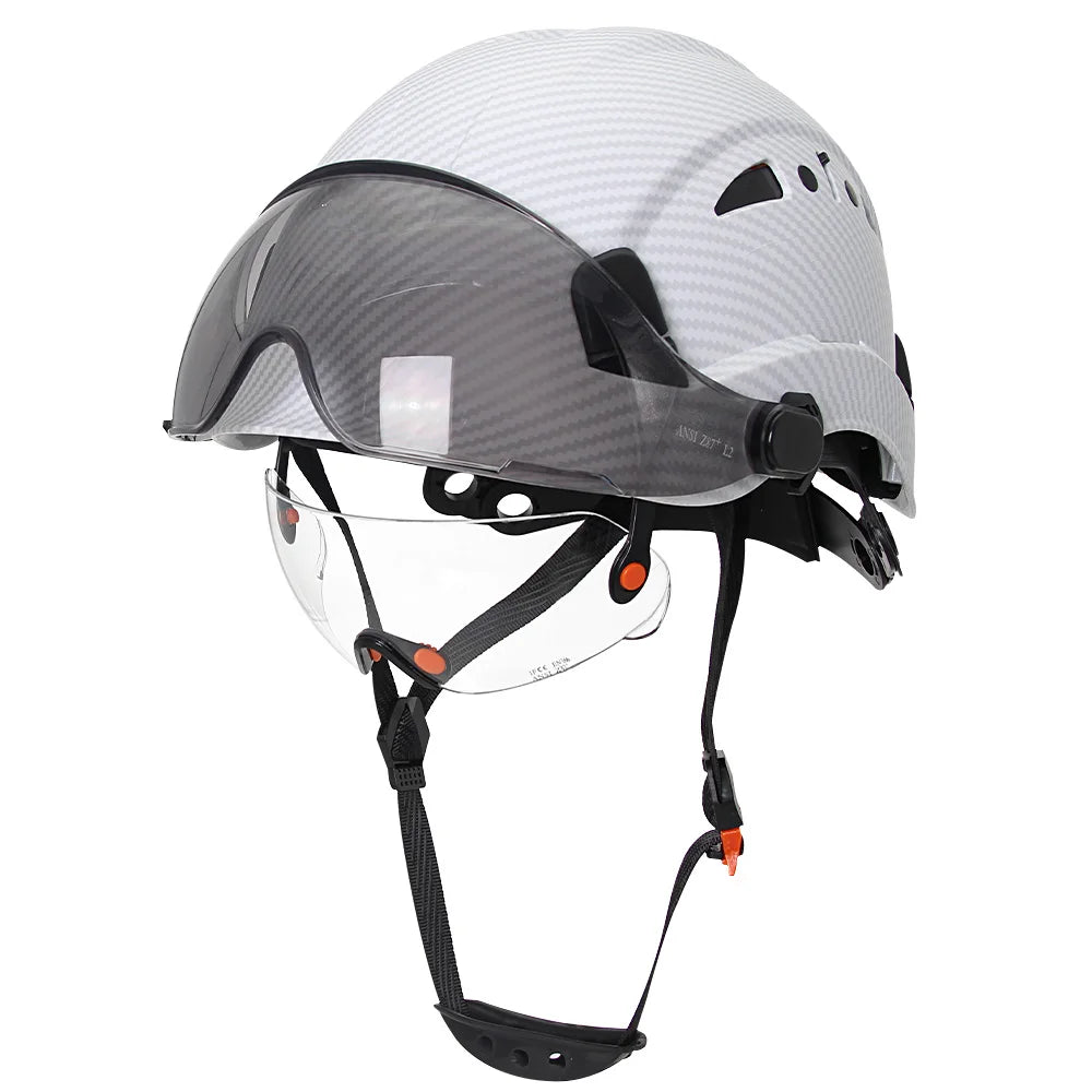 Schutzhelm aus Kohlefaser – Doppelvisier, CE- und KC-zertifiziert, ABS-Schutzhelm für Bau und Rettung