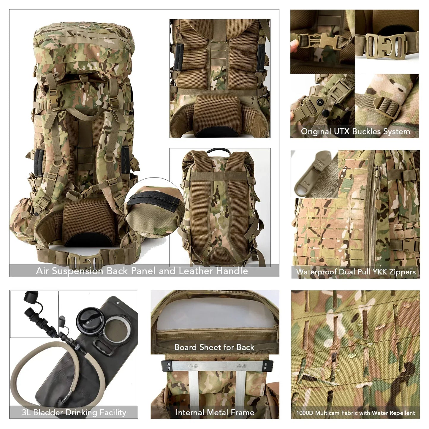 100L Military Tactical Backpack – Waterproof ILBE Army Backpack for Camping & Hiking