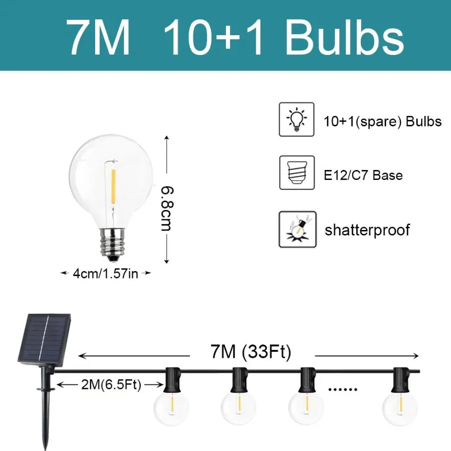 G40 Solar LED String Lights – Weerbestendige Festoonverlichting voor Tuin, Feest & Bruiloften