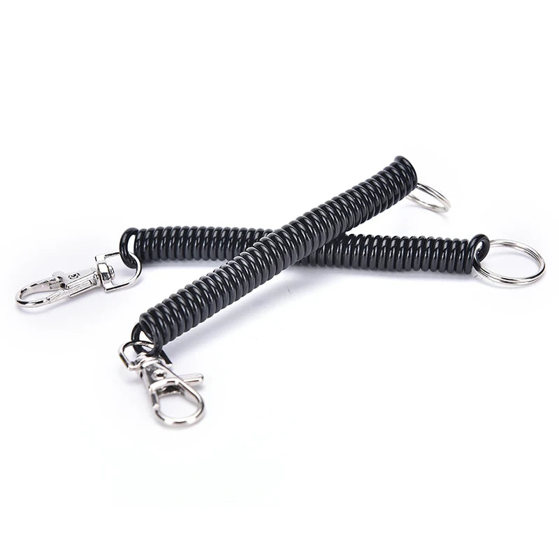 2x Tactische Intrekbare Sleutelhanger – Elastisch Spiraalkoord voor Camping, Hiking & Uitrusting Beveiliging