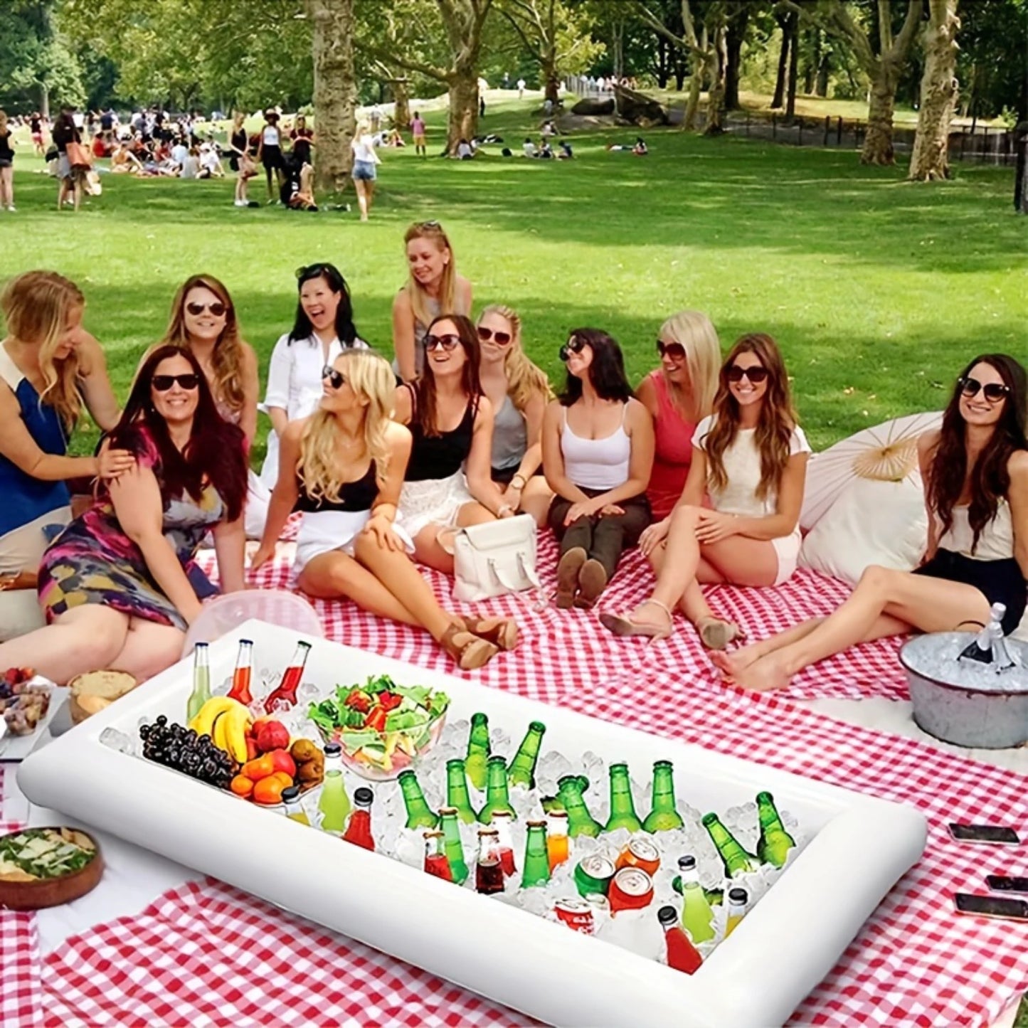Opblaasbare Zwembaddrijver met IJs- en Voedseltray – Wit PVC – Perfect voor Pool Party