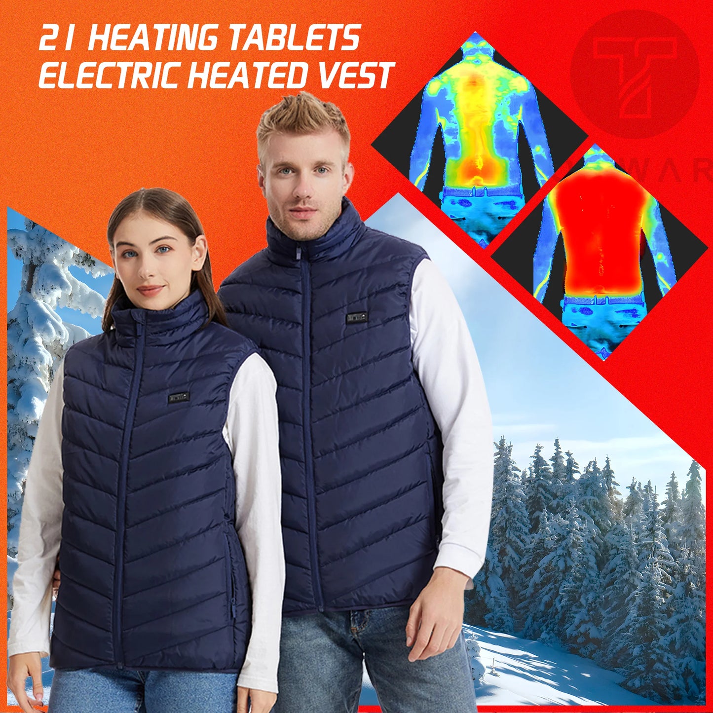 Verwarmde Vest 21 Zones – Winter Bodywarmer voor Heren en Dames met USB Verwarming - Outdoor Thermische Jas