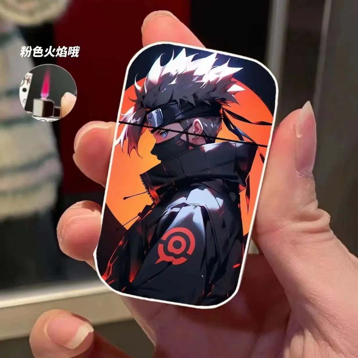 Naruto Anime Lichter – Creatieve Metalen Windproof Elektronische Aansteker met Roze Vlam, Perfect Cadeau voor Jongens en Fans