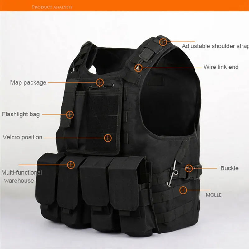 Tactisch Vest – MOLLE Assault Airsoft Vest, Outdoor Jachtuitrusting, Camouflage Veiligheidsvest