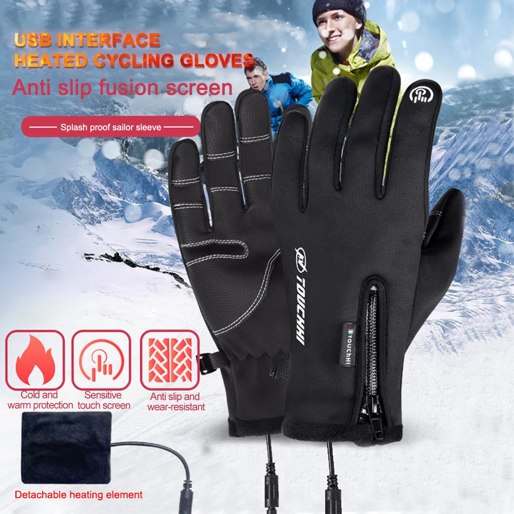 USB Touchscreen Gloves - Electric Heated Winter Gloves, Windproof and Water-Repellent, Perfect for Cycling, Skiing, Driving and Hiking