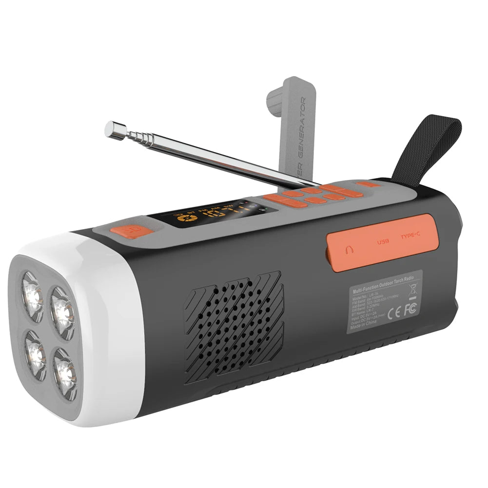 4500mAh Noodradio met Campinglantaarn & Bluetooth Speaker | USB-C / Zonne-energie / Hand Crank Oplaadbaar
