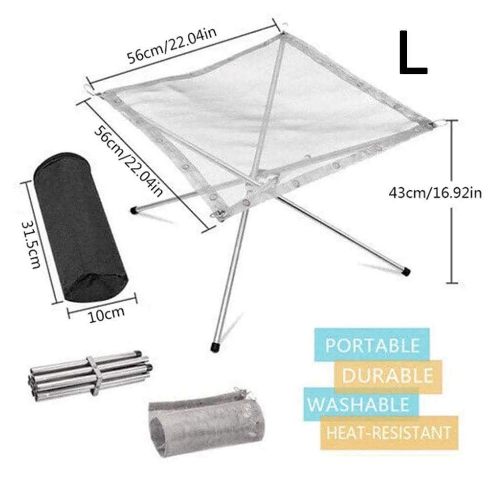 RVS Outdoor Camping Fire Rack | Vouwbare Mesh Fire Pit en Houtkachel Frame voor BBQ en Bonfire